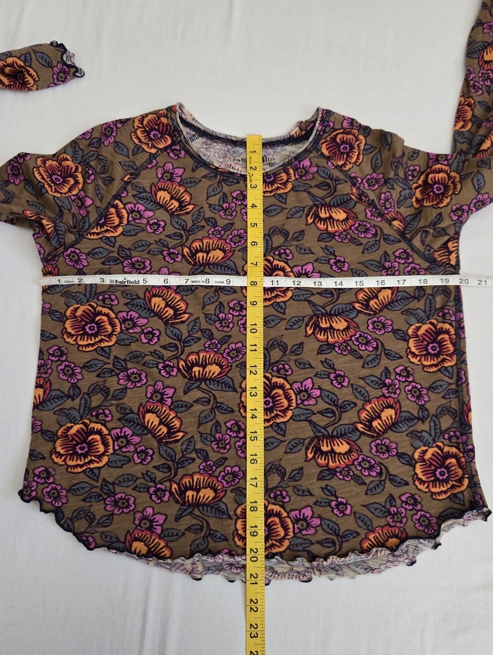 Natural Life Lilly Cotton Long Sleeve Tee T-shirt Floral Lettuce Ruffle Edge L - Picture 8 of 8
